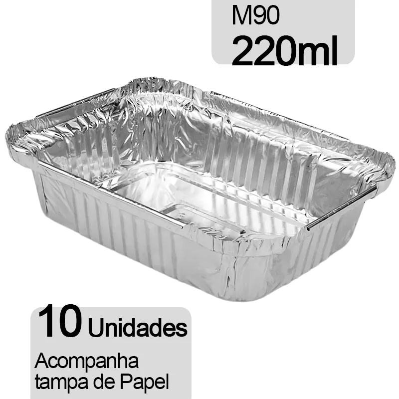 10-bandejas-de-aluminio-mello-m90-220ml-mello-15356 Kit C/10 Bandejas Alumínio 220ml Mello M90 C/Tampa Papel - Imagem 1