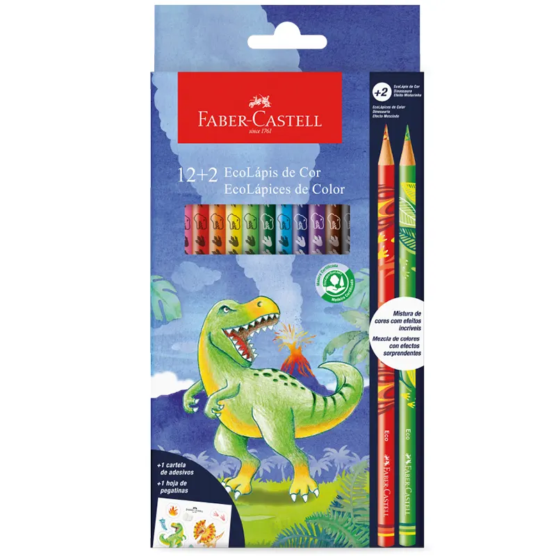 ecolapis-de-cor-122-cores-dinossauro-faber-castell-2 EcoLápis De Cor 12+2 Cores Dinossauro - Faber-Castell - Imagem 1