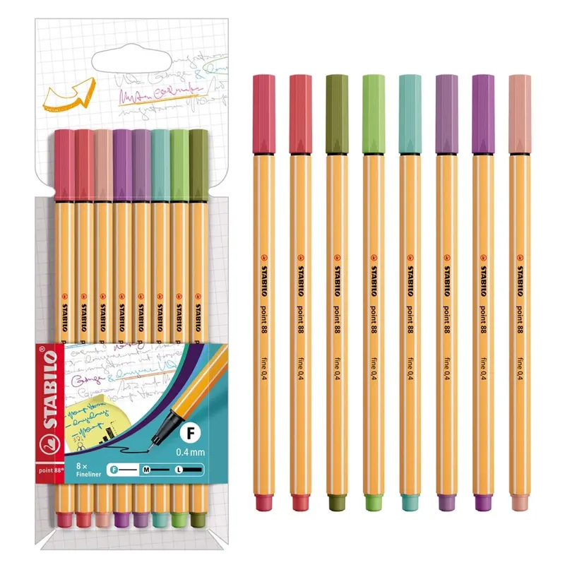 estojo-8-cores-caneta-stabilo-point-88-cores-novas-8732 Kit 8 Canetas Fineliner Stabilo Point 88 Cores Novas - Imagem 1