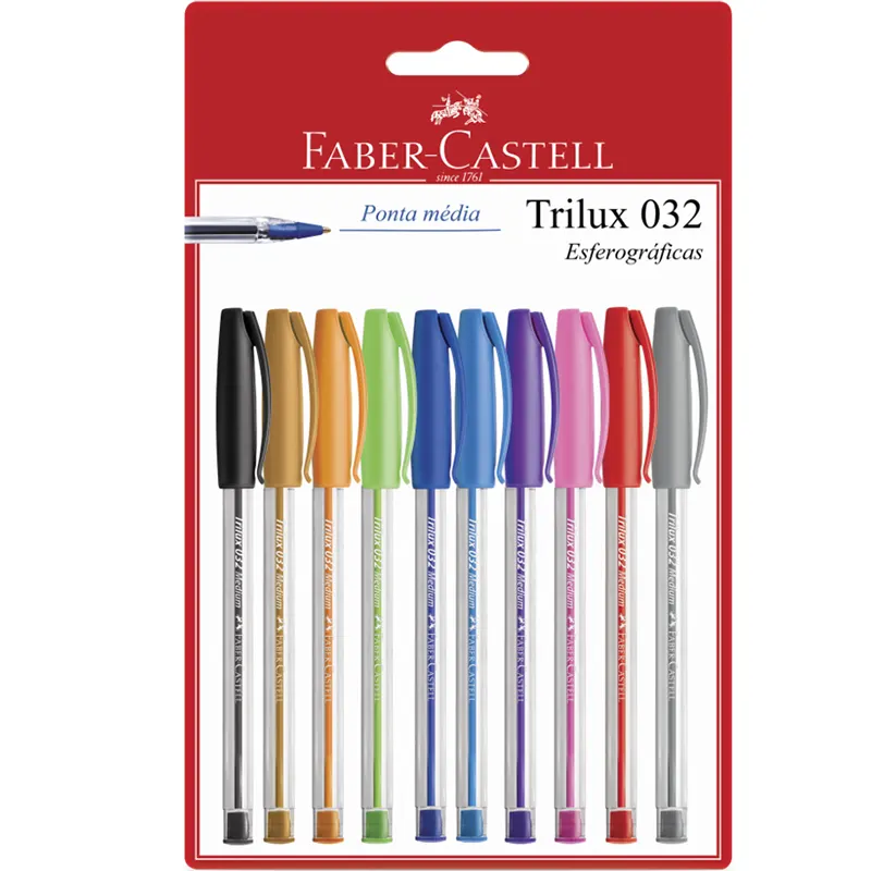 kit-10-canetas-esferografica-trilux-colors-032-faber-castell-10507 Kit 10 Canetas Esferográfica Trilux Colors 032 - Faber-Castell - Imagem 1