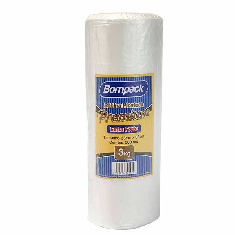 Bobina Picotada Saco Plástico Extra Forte 3kg C/500 unid. Bo Bobina Picotada Saco Plástico Premium 3kg C/500 Unidades - Bompack - Imagem 1