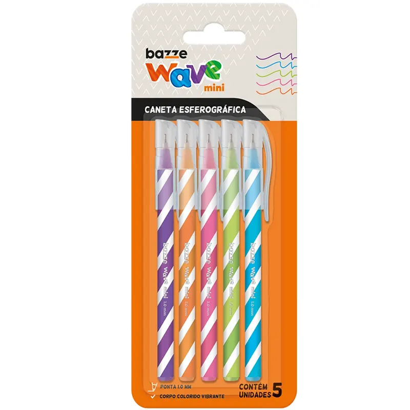 kit-5-canetas-esferografica-wave-mini-color-1-0mm-bazze Kit 5 Canetas Esferográfica Wave Mini Color 1.0mm - Bazze - Imagem 1