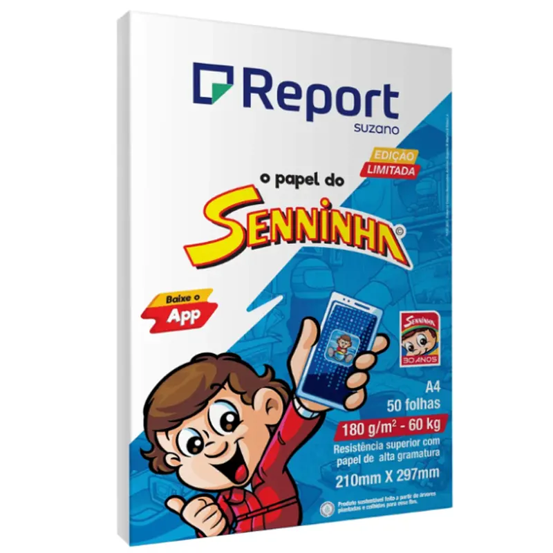papel-a4-180g-m-seninha-branco-50-folhas-report Papel Sulfite A4 180g/m² Branco Report Senninha 50 Folhas - Imagem 1